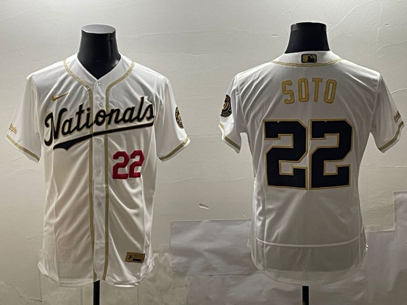 Men Washington Nationals #22 Soto White Gold Elite 2025 Nike MLB Jersey style 2